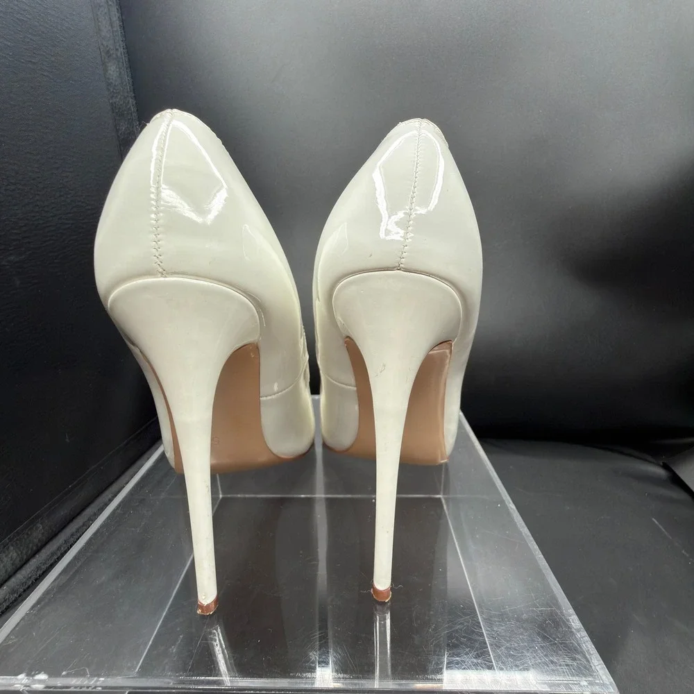 Qunvngutui Cream White Patent Pointed Toe Stiletto Pumps High Heels Size 5